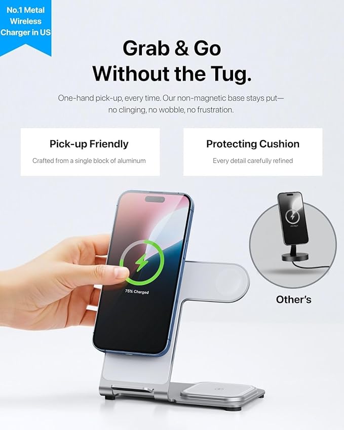 Intoval 3 in 1 Wireless Charger for iPhone 17/16/15/14/13/12,Wireless Charging Station for Apple Devices, Aluminum Charging Stand for iWatch 11 10 9 Ultra 3/2 SE 3/2,for AirPods 4 3 2 Pro 3/2