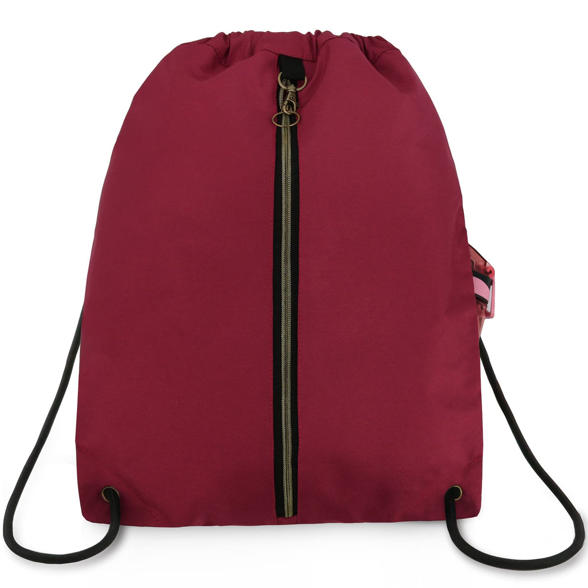 BeeGreen Maroon Drawstring Backpack with 3 Zipper Pocket and 2 Inside Pouch，19.2 "x 15" Large Sports Gym Drawstring bag Draw String Bags Pack