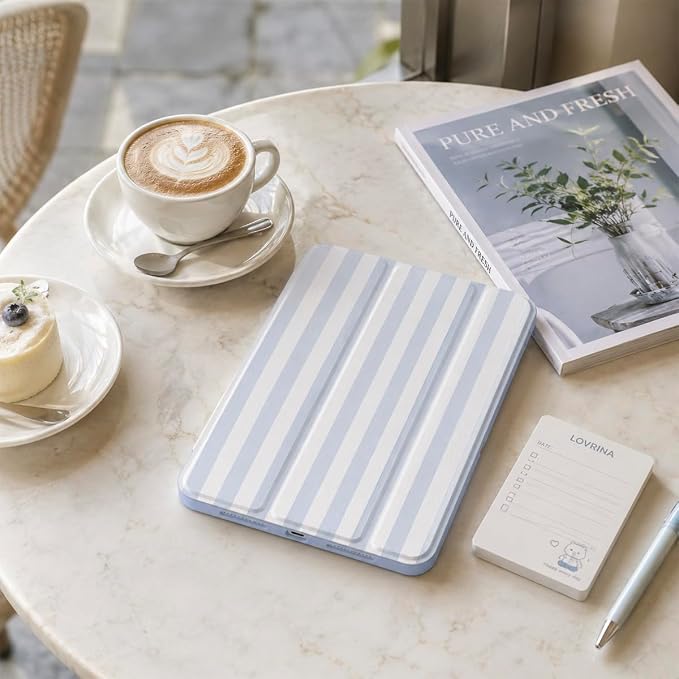 Case for iPad (A16) 11th Generation 11 inch 2025 /iPad 10th Gen 10.9 2022 - Aesthetic Cute Preppy Design Trifold Cover with Soft TPU Bumper Clear Back Auto Sleep/Wake Waves