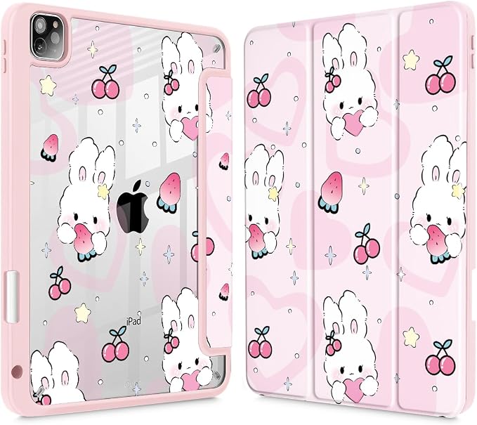 Case for iPad 12.9 Inch (6th/5th/4th/3rd Generation 2022/2021/2020/2018) Pencel Holder + Trifold Support Auto Sleep/Wake Transparent Shockproof Back Cover Abstract Floral SD163