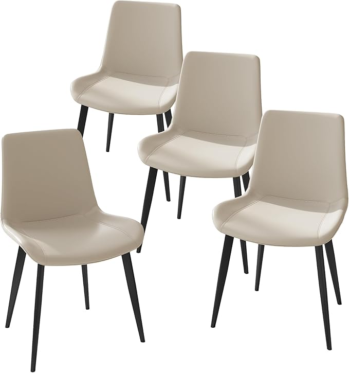 Dining Chairs, Modern PU Leather Dining Room Chair with Sturdy Metal Legs, Upholstered Seat Dinner Chairs Accent Side Chairs for Indoor Kitchen Living Room Restaurant Cafe (Cream, Set of 4)