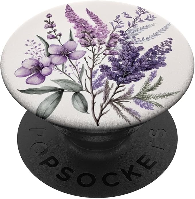 Purple Lavender Blossom Leaves Flowers Floral Girly PopSockets Adhesive PopGrip