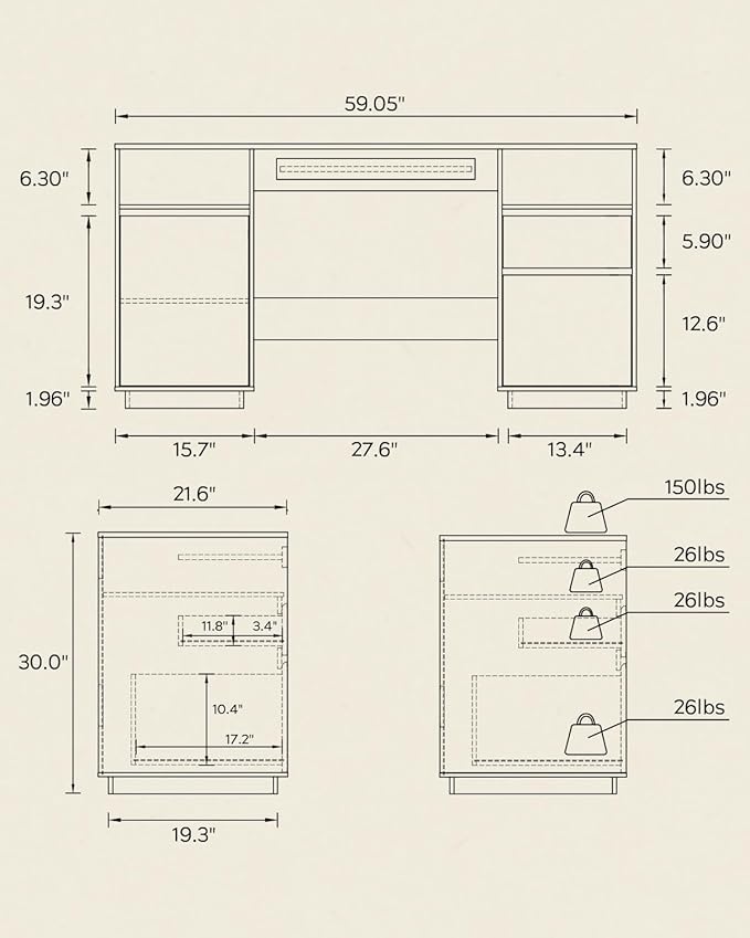 Farmhouse Executive Desk with File Drawer 59" Large Computer Desk Home Office Desk with Charging Station, Keyboard Tray, Storage Cabinet Modern Workspace for Study, Writing, Brown