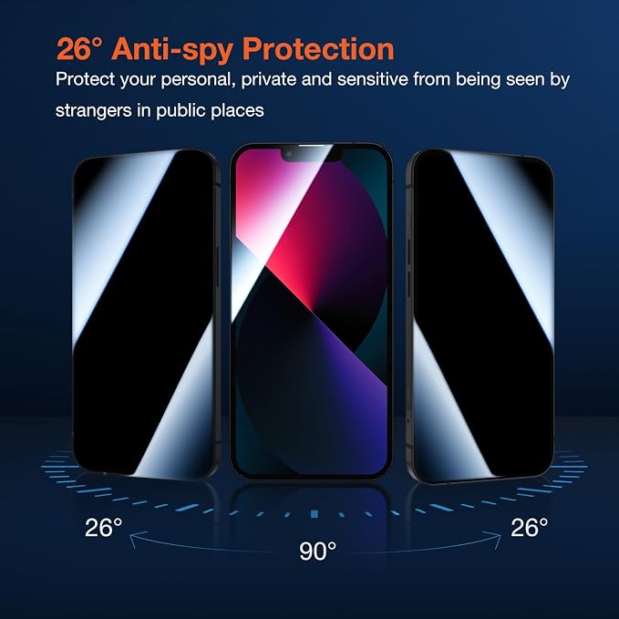 KUZOOM 2Pack Privacy 9H+ Tempered Glass Screen Protector for iPhone 13 | 9H+ Tempered Glass 100% Fingerprint Unlock Automatic Dust Removal Anti-Scratch Protection