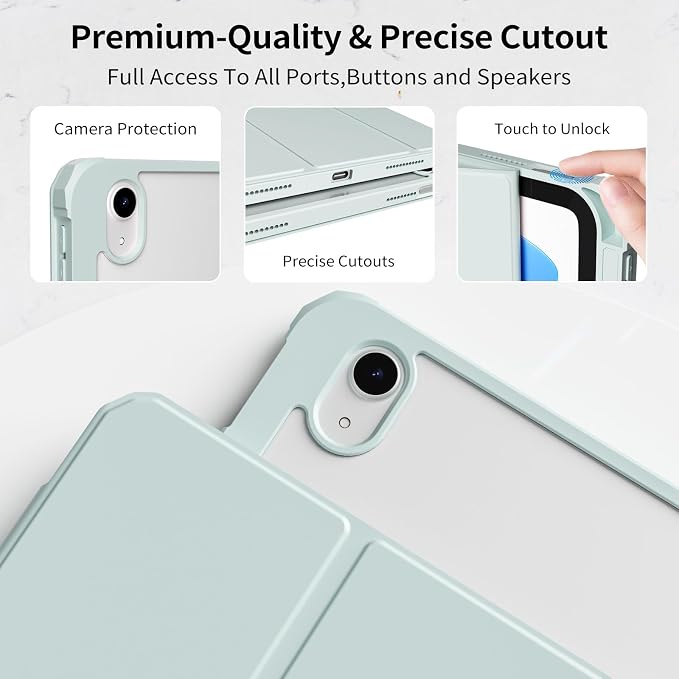 Detachable Case for iPad A16 11th Gen 11/10th Gen 10.9 Black | Slim Transparent Shell Back Soft Shockproof TPU Frame Without Pencil Holder Auto Sleep/Wake