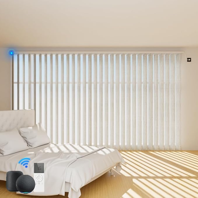 Blindify Motorized Vertical Blinds Compatible with Alexa Google Home, Blackout Sliding Door Shades Smart Vertical Blinds Remote Control Customize, Cozy Beige