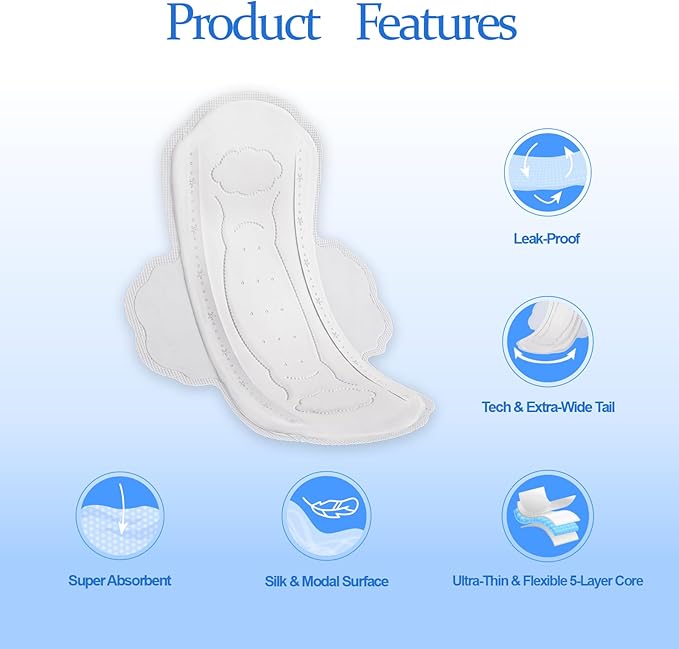 Pads for Women - Regular Thin Daily Period Pad with Wings - Breathable & Unscented Feminine Care Sanitary Pad - 8 Count