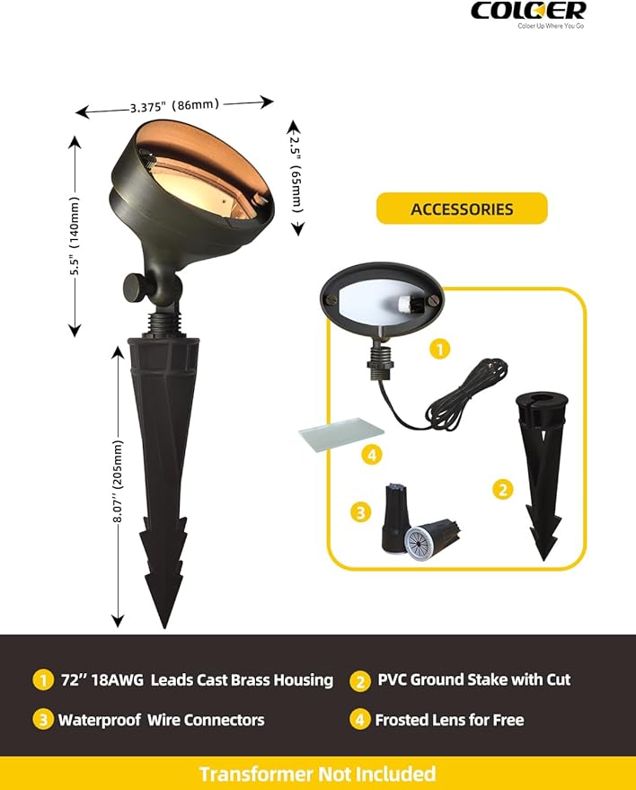 COLOER Die-cast Brass Landscape Wall Wash Lighting, 9-17 Volt Flood Lights Outdoor, Bronze LED Floodlight Fixture for Illuminating Signs, Walls and Plant Material(501B,12-Pack Without Bulb)