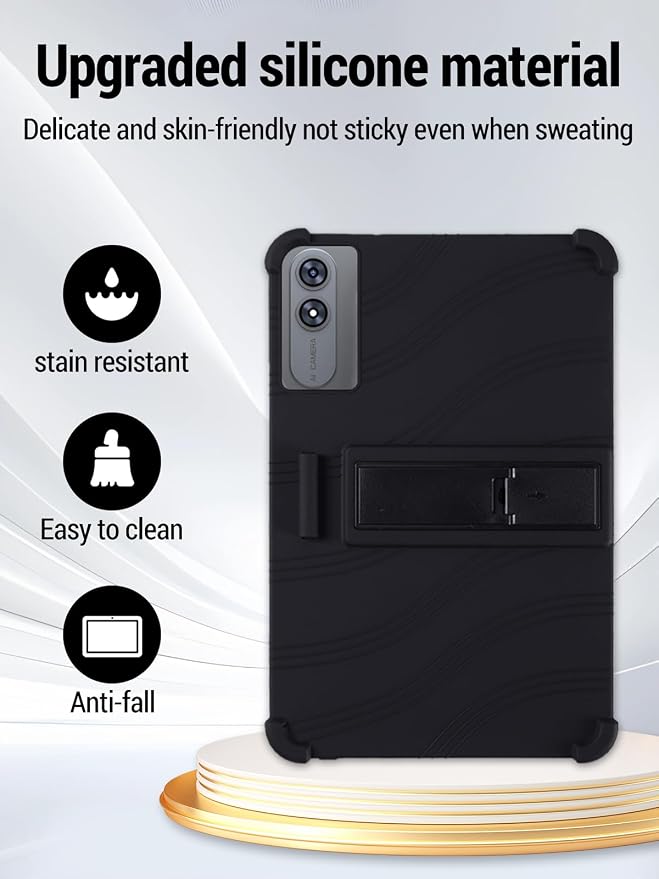 for TABWEE T60 Pro (13.4 Inch) Android 16 Tablet Protective case Shockproof Lightweight Silicone Protective Cover with Stand Child-Friendly Protection Easy to Clean Design Black.