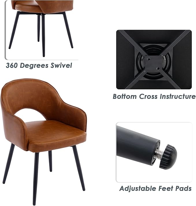 DUOMAY Swivel Dining Armchair Set of 2 PU Leather Upholstered Modern Accent Guest Chair for Home Office & Dining Room, Brown