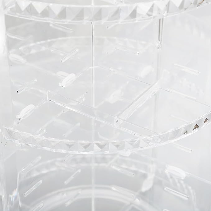Diamond Pattern Cosmetic Storage Box, 360 Degree Rotating Makeup Organizer, Transparent Desktop for Lipstick Skincare, Stable Base Organizer