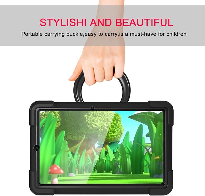 AKABEILA Compatible with Amazon Fire HD 8 2020/2022 Tablet Case，Rugged Kids Case with Stand Lightweight Shockproof Kids Friendly Tablet Cover Black