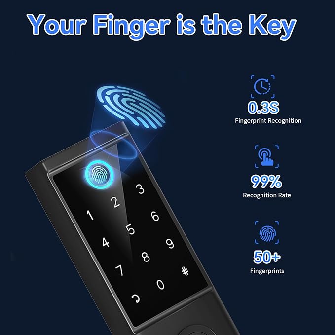 BEBASIA Heavy Duty Fingerprint Smart Door Lock for Front Door, APP Control Front Door Lock Sets, Auto Lock, Anti-Peeping Touchscreen Digital Keypad, Electronic Keyless Entry Deadbolt, Black