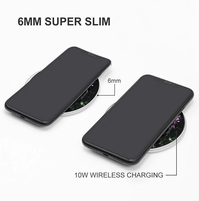 Daisy Plants Wireless Charger Portable 10W Fast Wireless Charging Pad Compatible with Phone Ultra-Thin Charging Station Lightweight Charger Mat for Travel Home Office Desk