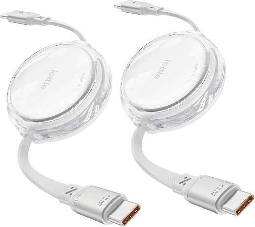 iOttie Basix 100W Retractable USB-C Cable Fast Charging USB C-to-C Cable with 4 Adjustable Cable Lengths USB C Cable for iPhone 17/17 Air/17 Pro/Pro Max 16 15 Series Samsung S24/23+