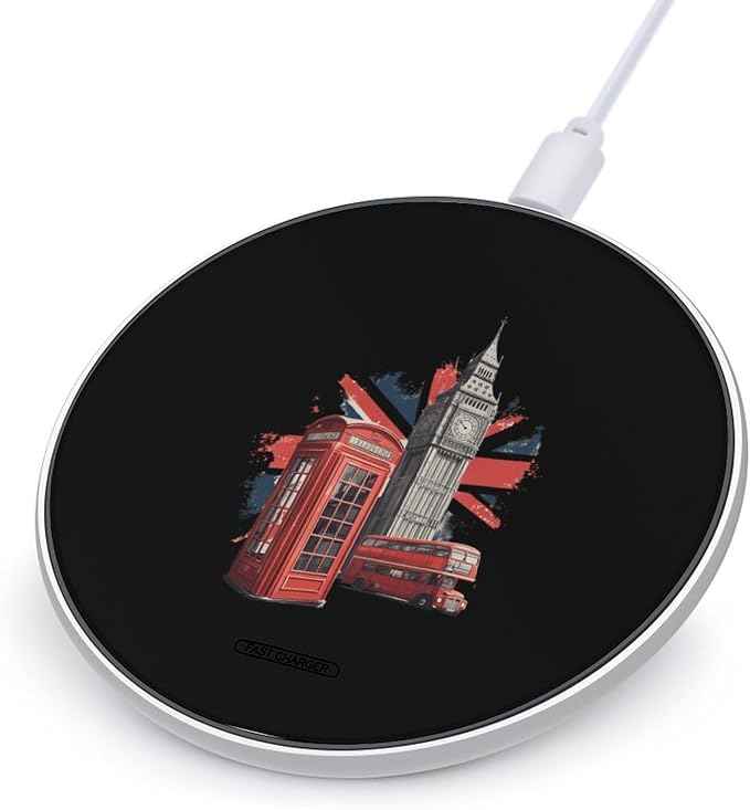 London Bus Union Jack British Telephone Wireless Charger SlimWireless Charging Pad Anti-Slip Charger Mat for Men Women