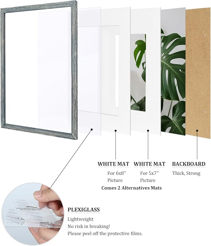 Egofine 9x12 Picture Frame Made of Solid Wood Covered by Plexiglass, Wood Frame for Pictures 5x7/6x8 with Mat or 9x12 without Mat, Tabletop and Wall Mounting Display, Rustic Blue