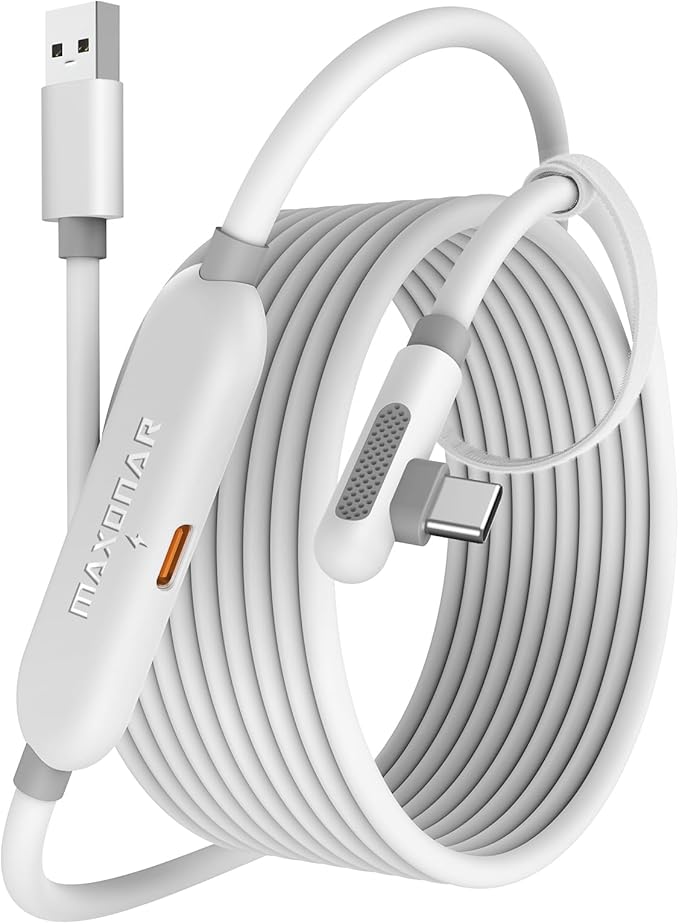 Maxonar [Next-Gen Chip VR Charging Link Cable 16FT Compatible with Meta 3S/3/Oculus 2/Pico 4 Accessories and PC/SteamVR Awesome Gift-5Gbps USB 3.0 to USB C Cable-Black