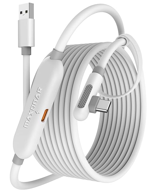 Maxonar VR Charging Link Cable 16FT – Charge While Playing PC VR USB 3.0 Stable Data Built to Replace Meta Link Cable for Quest 3S / Quest 3 / Quest 2 / Pico 4 Black