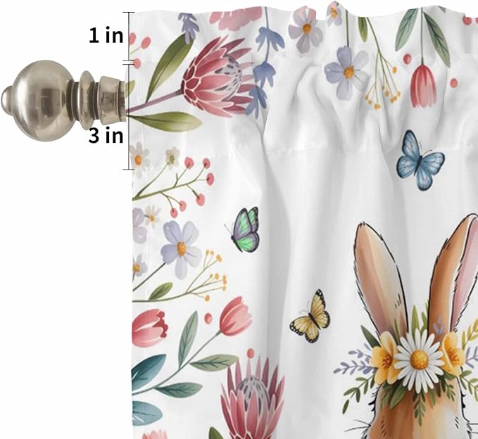 Kitchen Curtains Tiers and Valance Set of 3, Easter Light Filtering Window
