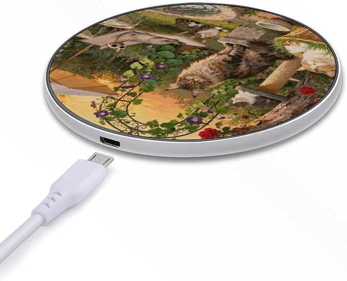 Garden Meow Language Wireless Charger Fast Charging Pad | Anti-Slip Qi Certified Wireless Charging Pad for All Phones with Wireless Charging Function for Home Office Travel