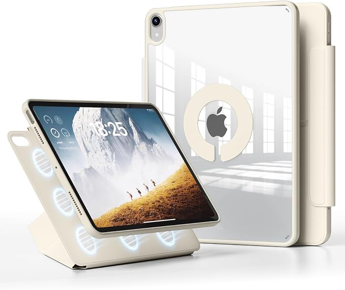 Case for iPad A16 11th Generation 11 inch 2025 &amp iPad 10th Gen 10.9 inch 2022 with Pencil Holder Detachable Magnetic Rotating Clear Hard PC Back Trifold &amp Y Stand (Black)