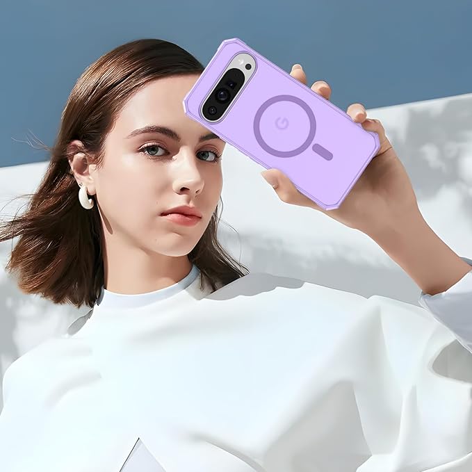 Magnetic for Google Pixel 9/Pixel 9 Pro Case, [Military Grade Drop Protection] [Compatible with MagSafe] Shockproof Slim Translucent Matte Anti-Slip for Women Girls Men Case, Lavender