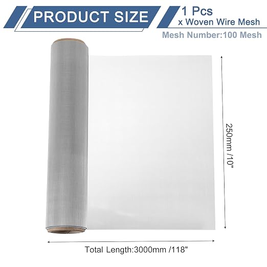 uxcell 100 Mesh 118" x 10" Woven Wire Mesh, 316 Stainless Steel Air Vent Filter