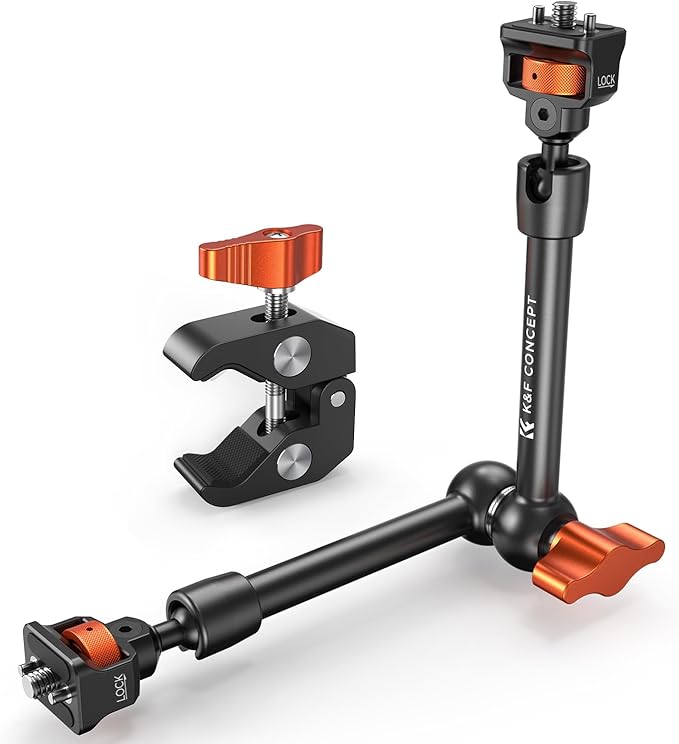 K&F CONCEPT 11" Magic Arm Clamp Kit with ARRI 1/4" & 3/8" Thread Screw, 360° Ball Heads Arm with Clamp Mount for DSLRs, Camera Cage, Monitor, LED Light, Webcam, Action Camera
