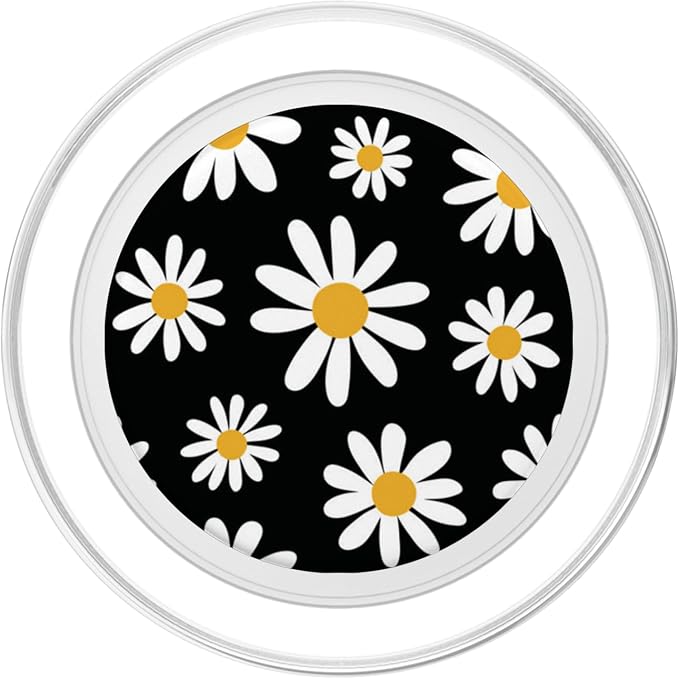 Daisies Floral Retro Pattern Large Scale Daisy on Black PopSockets Adhesive PopGrip