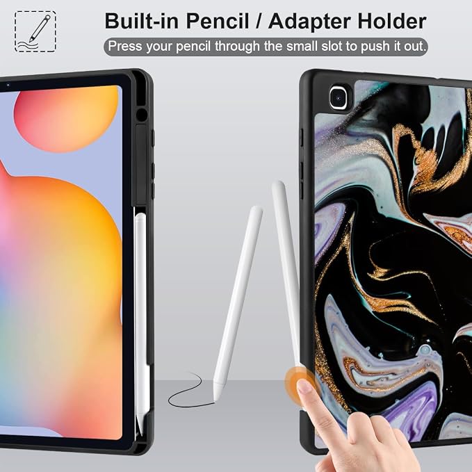DONGKE Case for Samsung Galaxy Tab S6 Lite 10.4 Inch 2024/2022/2020 Trifold Stand + S Pen Holder + Auto Wake/Sleep + Soft TPU Protective Stand Back Cover Bear