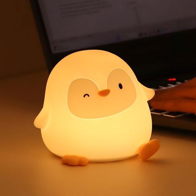 Rytinazzz Penguin Night Light, 50-Hour Battery & Pat Control, Squishy Silicone Lamp for Kids Nursery, USB Rechargeable with Timer, Valentines Gifts