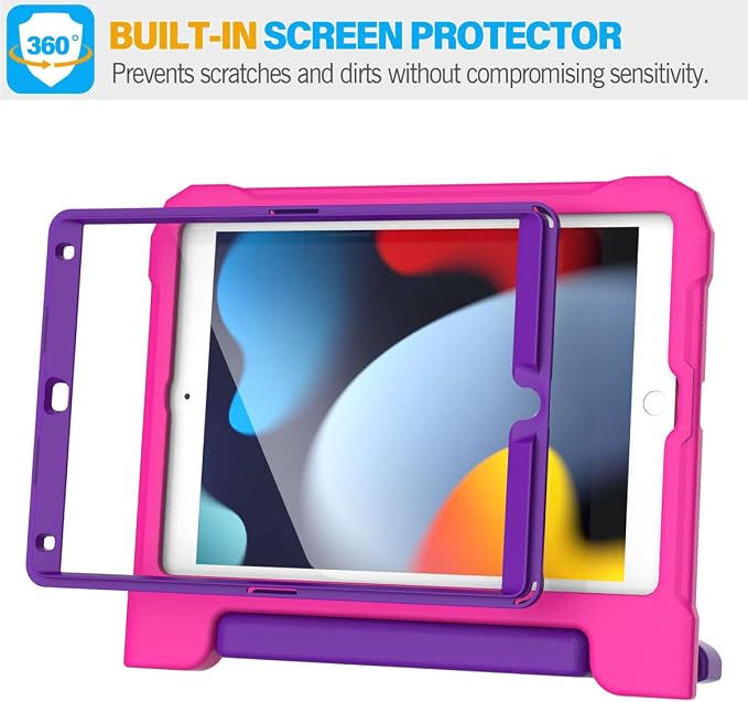 SUPLIK Kids Case for iPad 9th/8th/7th Generation -10.2 inch 2021/2020/2019 Built with Screen Protector Durable Shockproof Handle Stand Case for Apple iPad Gen 9/8/7 Black