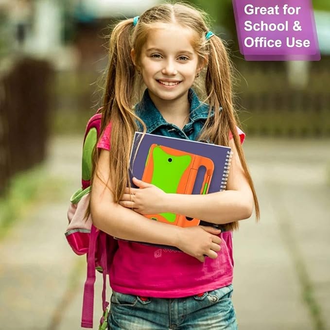 Verizon Rugged Case for Ellipsis 8 Tablet | Ellipsis Kids Tablet | Shockproof Light-Weight Kickstand Handle - Orange/Neon Green