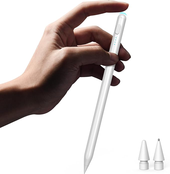 Stylus Pen for iPad 2018-2025 2X Fast Charge Pencil Pixel-Perfect Precision Palm Rejection Tilt Sensitivity Active Pen for iPad 6/7/8/9/10 Mini 5/6 Air 3/4/5/M4Pro 11''/12.9''/13''White