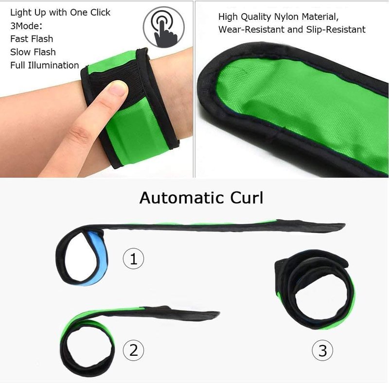 LOBKIN 6 Pack Safety Bracelets, LED Slap Armband Kids Walking at Night Safe LED Light Wrist Light Reflective Belt, Magic Band Running Lights for Runners