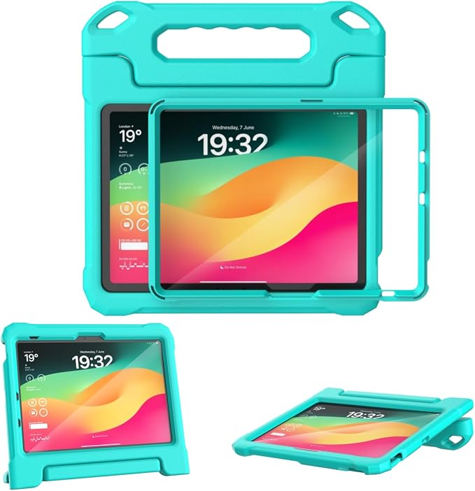 Kids Case for New iPad (A16) 11th Generation 11 inch 2025 iPad 10th Generation 10.9 2022 - Shockproof Handle Bumper Stand Cover with Built-in Screen Protector &amp Pencil Holder Tablet Case (Black)