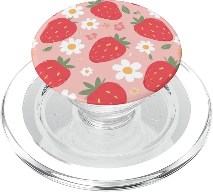 Pink Strawberry Daisy Pattern PopSockets PopGrip for MagSafe