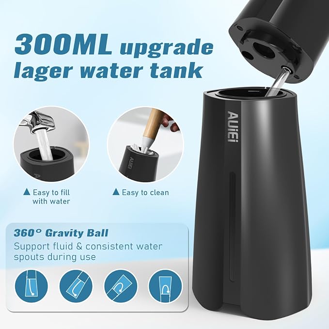 AUIEI Water Flosser Pick for Teeth & Braces, 300ML Cordless Power Dental Flossers with 8 Jet Tips, Oral Irrigator 5 Pressure, IPX7 Waterproof, Portable for Home Travel