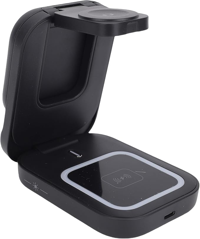 Multifunctional Wireless Charger 3 in 1 Fast Charger for Nightstand Black ABS 15W Charging Dock