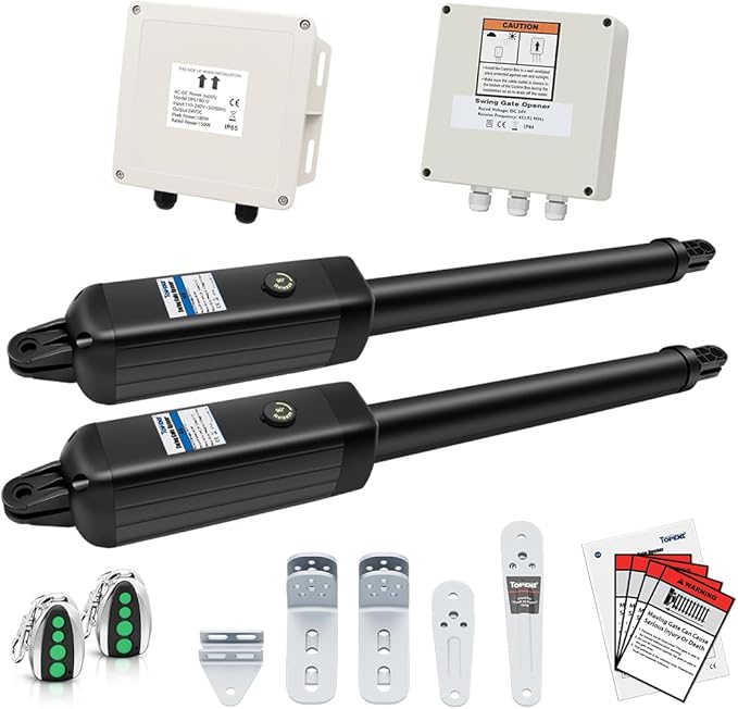 TOPENS PW802 Automatic Gate Opener for Heavy Duty Dual Swing Gates Up to 18ft per Arm, Dual Swing Gate Operator AC Powered with Remote Control Kit Gate Motor Solar Compatible