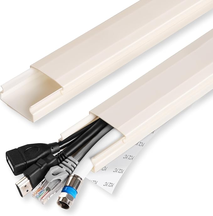 TV Cable Hider - 62.8in PVC Cord Hider Cable Management Wall, Paintable Cable Concealer for Wall Mounted TV, Cable Raceway Beige Wire Hider, Wall Wire Covers for Cords, 4* L15.7in *W1.2in *H0.59in