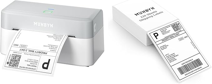MUNBYN RW403B Bluetooth Shipping Label Printer+4"x6" Direct Thermal Shipping Labels