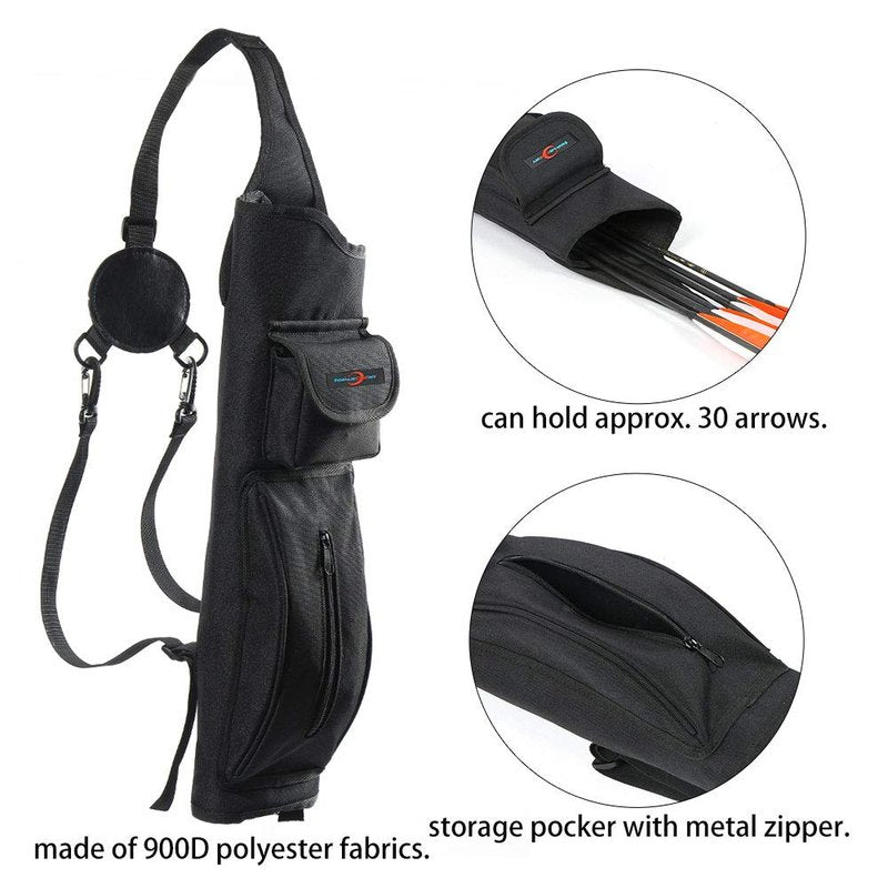 TOPARCHERY Archery Back Canvas Arrow Quiver Arrow Holder Shoulder Hanged Target Shooting Quiver for Arrows with Front Pockets (New Style)