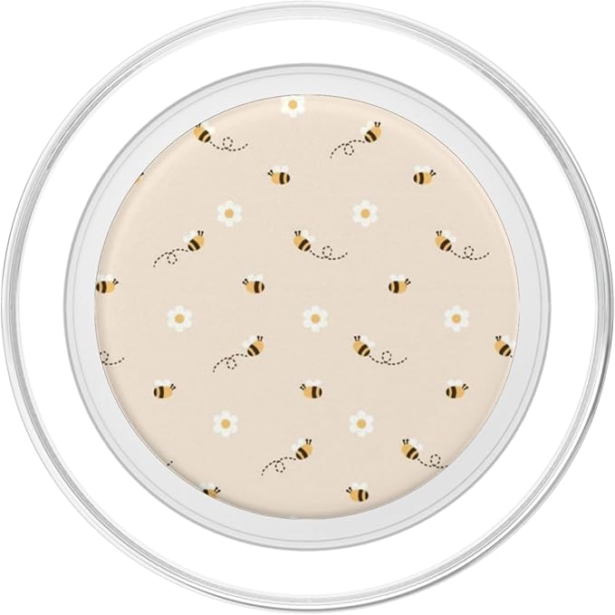 Beige Bee Daisy Floral Pattern PopSockets PopGrip for MagSafe