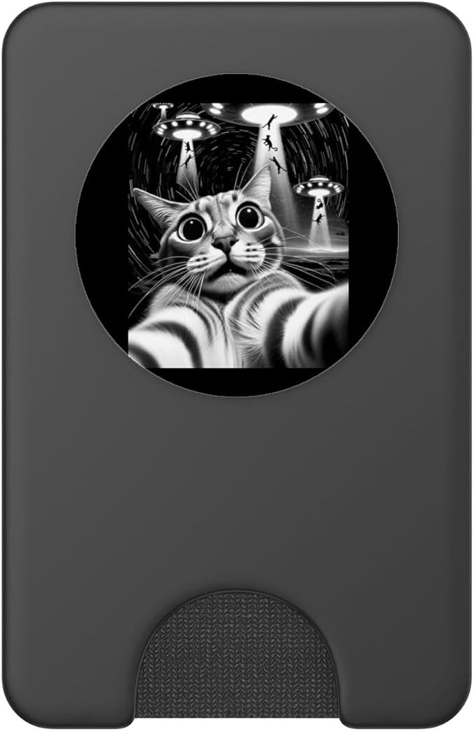Cat UFO Invasion | Funny Cat Meme Retro Alien Cat UFO Selfie PopSockets Adhesive PopGrip