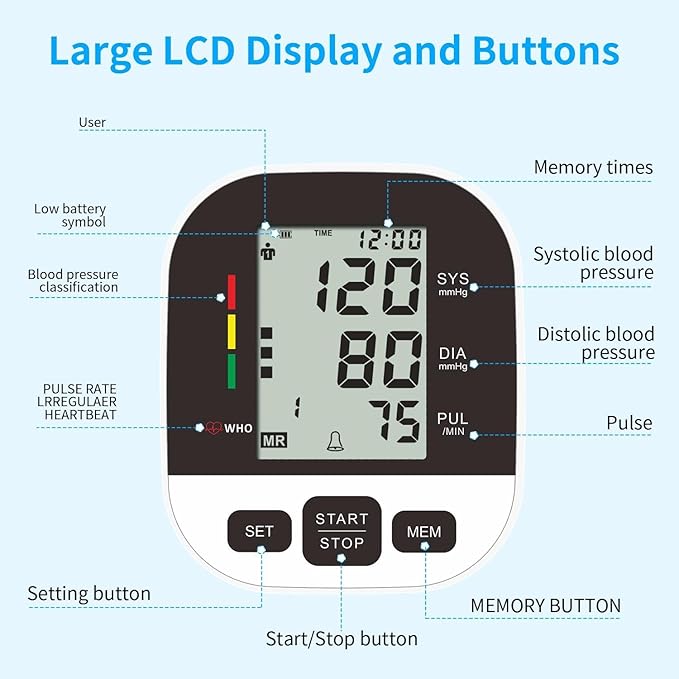 CardioVantage Blood Pressure Monitor for Home Use, Upper Arm Blood Pressure Machine with Large Cuff (8.7’’-16.5’’), Automatic BP Cuff with Large Screen, 2 User, 198 Memories