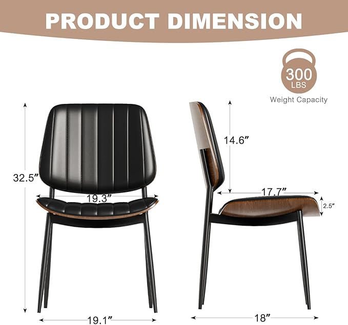 Modern Green Leather Dining Chair Set of 6, Bentwood Backrest & Black Metal Frame Ergonomic Comfort, Sustainable Style, Multi-Space Versatile, Black