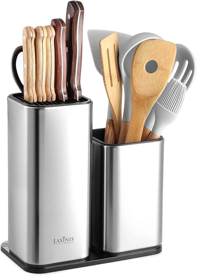 Laxinis World Stainless Steel Knife & Utensil Holder, Counter-Top Organizer
