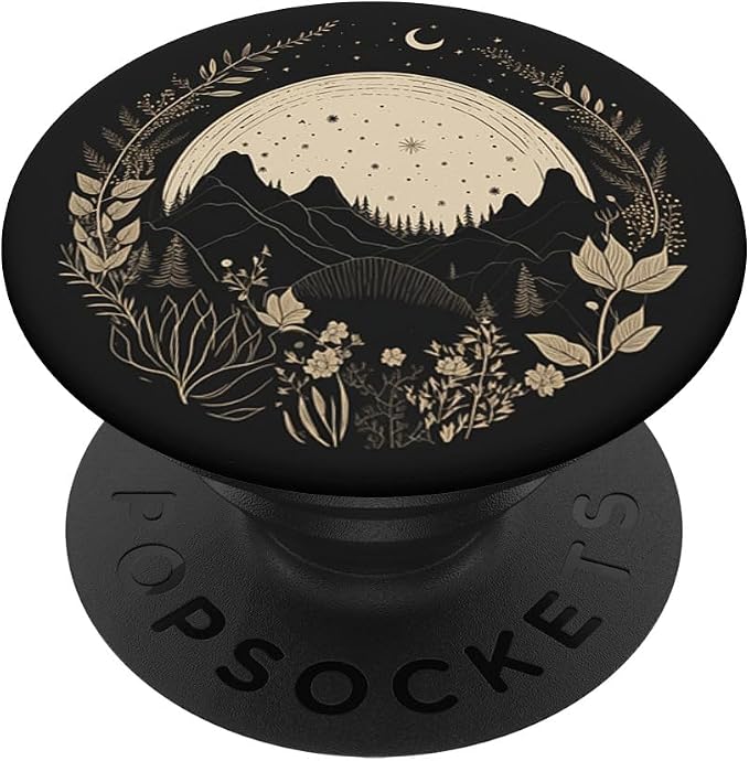Boho Chic Floral Forest Nature Mountain Moon Hiking Camping PopSockets Adhesive PopGrip